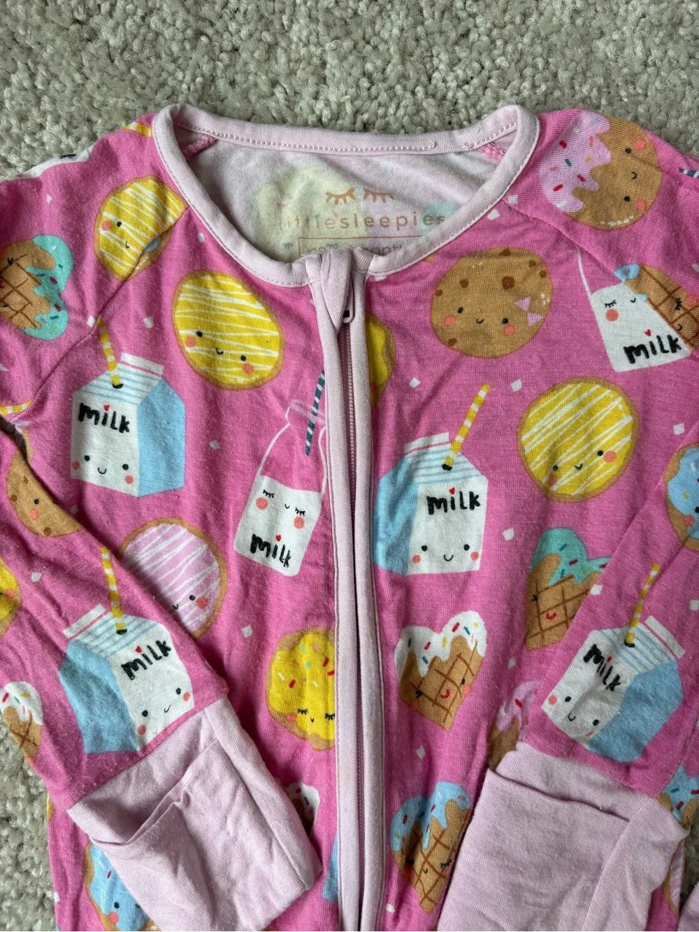 Little Sleepies Pink Milk & Cookies Footed One-Piece Sleeper